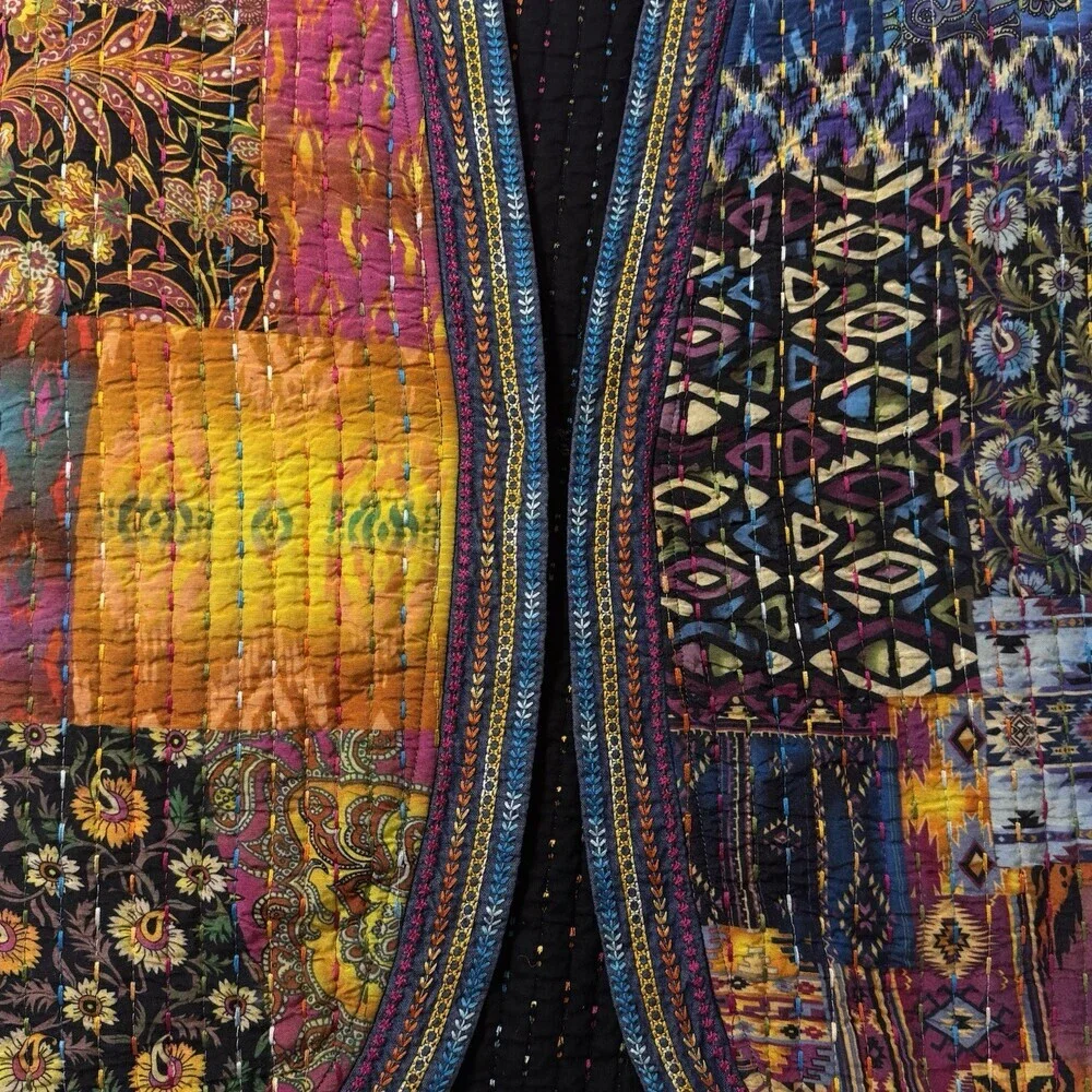 John Mark Women’s Patchwork Quilted Jacket | Boho Artisan Open‎ Front Boutique L
